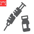 Medical waste glyph icon, recycle and ecology, broken syringe and vial vector icon, vector graphics, editable stroke