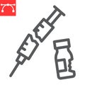 Medical waste line icon, recycle and ecology, broken syringe and vial vector icon, vector graphics, editable stroke