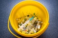 Medical waste in the trash bucket