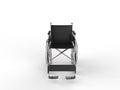 Medical wheelchair with black leather seat and metal railings - front view