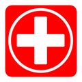 Medical white cross in a red square