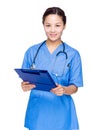 Medical woman doctor hold with clipboard Royalty Free Stock Photo