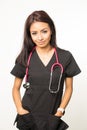Medical woman wearing scrubs with stethoscope Royalty Free Stock Photo