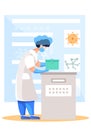 Medical worker in lab. Woman in white coat work with research equipment, pharmacist doing research Royalty Free Stock Photo