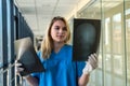 Medical worker looks at xray film of the skull to detect signs of the disease