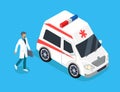 Paramedic with Medicine Kit and Ambulance Car Royalty Free Stock Photo