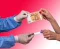 Medical worker sells a test tube asking contains a test for Coronavirus or Covid 19 and the patient buys for fifty euros