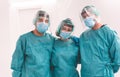 Medical workers inside hospital corridor during coronavirus pandemic outbreak - Doctor and nurse at work on Covid-19 crisis period Royalty Free Stock Photo