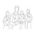 Medical workers with stethoscopes. Drawn with a continuous line. Design for clinics, veterinarians, professional hospital workers