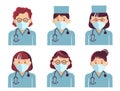 Medical workers symbol avatars. Vector doctors portrait in masks isolated on white. Hospital staff in uniform