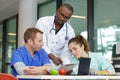 medical workers working during lunch