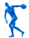 A blue discus thrower