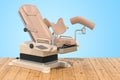 Medicals Gynecological Examination Chair on the wooden planks, 3D rendering