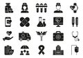 Medicals Silhouette Icon Set. Pharmacy Clinic, Medicine Treatment Glyph Pictogram. Hospital Consultation Icon