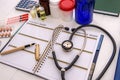 Medicaments with diary on the table close up Royalty Free Stock Photo