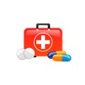 Medicaments and first aid kit icons on white background Royalty Free Stock Photo