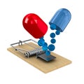 Medicaments in mousetrap. Isolated 3D illustration Royalty Free Stock Photo