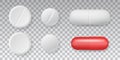 Medicaments top view vector pills set on transparent background