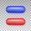 Medicaments top view vector of a red and blue oval pill on transparent background