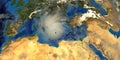 Medicane Ianos Mediterranean Hurricane approaching Greece. Shot from Space. Elements of this 3D rendering are furnished by NASA Royalty Free Stock Photo