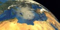 Medicane Ianos Mediterranean Hurricane approaching Greece. Shot from Space. Elements of this 3D rendering are furnished by NASA