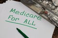 The Medicare for all sign is written on the sheet in green letters Royalty Free Stock Photo