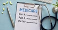 Medicare concept write on medicare form with text Medicare Part A, Part B, Paert A on Blue Table Royalty Free Stock Photo