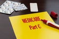 Medicare Part C, the text is written in red letters on a yellow sheet. An alternative way to get your Medicare benefits Royalty Free Stock Photo