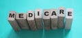 MEDICARE word made with building blocks. Medicine healthcare concept