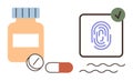 Medication bottle and pills with digital fingerprint authentication concept for verification Royalty Free Stock Photo