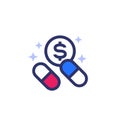 medication cost icon, pills and money vector Royalty Free Stock Photo