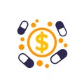 medication cost icon on white Royalty Free Stock Photo