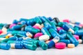 Medication with different types and colours. Tablets and pils Royalty Free Stock Photo