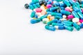 Medication with different types and colours. Tablets and pils Royalty Free Stock Photo