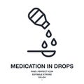 Medication in drops dosage form editable stroke outline icon isolated on white background vector illustration. Pixel perfect. 64 x