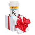 Medication, drugs inside gift box, gift concept. 3D rendering