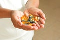 Medication is in the hands of an elderly woman. Royalty Free Stock Photo