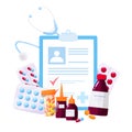 Medication and health treatment concept. Collection of pharmacy