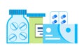 Medication icon vector. Medical supplies are shown . Pharmacy store concept illustration. Pills in blusters, drugs