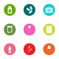 Medication icons set, flat style