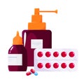 Medication, pharmacy concept. Pharmacy drug spray and bottle.