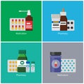 Medication Pharmacy Poster Set Vector Illustration