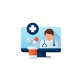 Medication prescription online flat icon