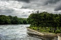 Medici garden and the river Cher. View through the window in the Chenonceau castle in France Royalty Free Stock Photo