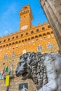 Medici Lion Statue Loggia Piazza Signoria Palazzo Vecchio Florence Italy Royalty Free Stock Photo