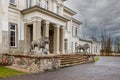 Medici lions sculptures at the entrance to the Astravas manor in Birzai, Lithuania