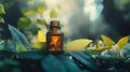 Medicinal Herbs with Bottle on Forest Floor Royalty Free Stock Photo