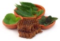 Medicinal herbs with honey comb Royalty Free Stock Photo