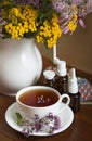 Medicinal herbs, honey, herbal tea Royalty Free Stock Photo