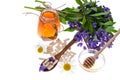 Medicinal herbs, honey, natural capsules and pills in medicine